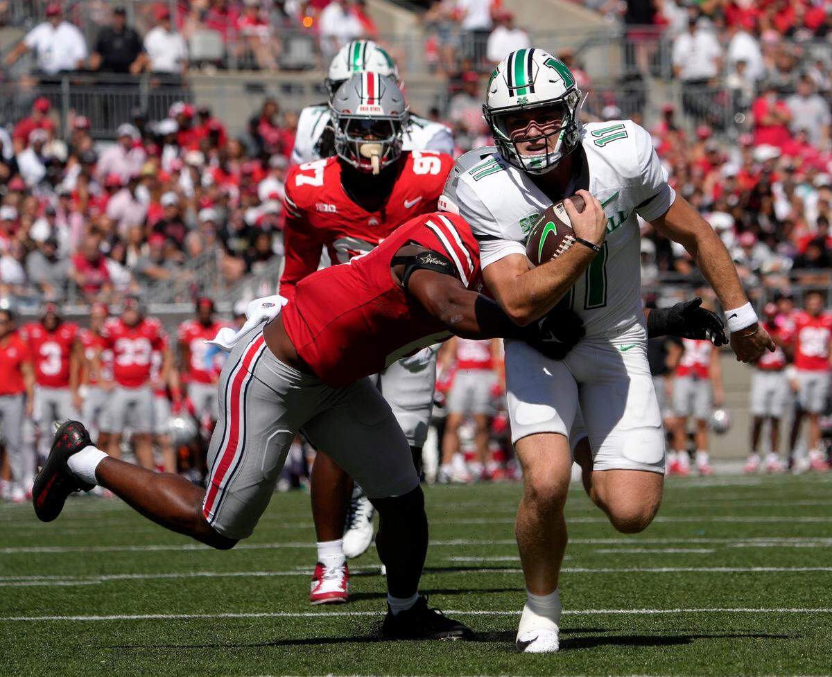 Stone Earle made five starts for Marshall last season, including at Ohio State.