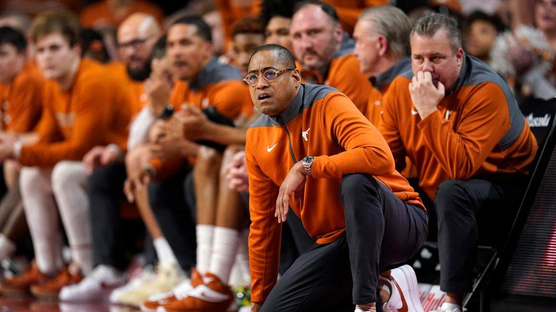 Texas acting head coach Rodney Terry watches from the bench during the Longhorns’ game against Iowa State earlier this season.
