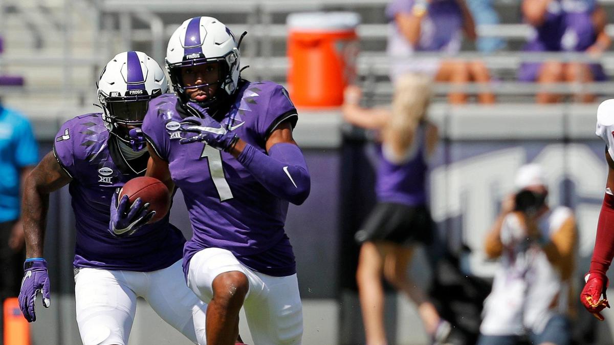 TCU wide receiver Quentin Johnston (1) returns today after missing last week.