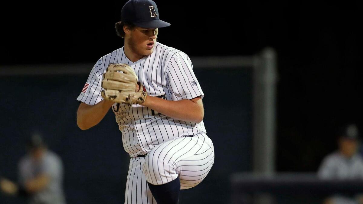 Keller pitcher Ryan Smith (17) winds up for the final out of a 4-6A high school baseball game at Keller High School Baseball Field in Keller, Texas, Tuesday, March 23, 2021. Keller defeated Eaton 13-3 in four and 1/2 innings. (Special to the Star-Telegram Bob Booth)