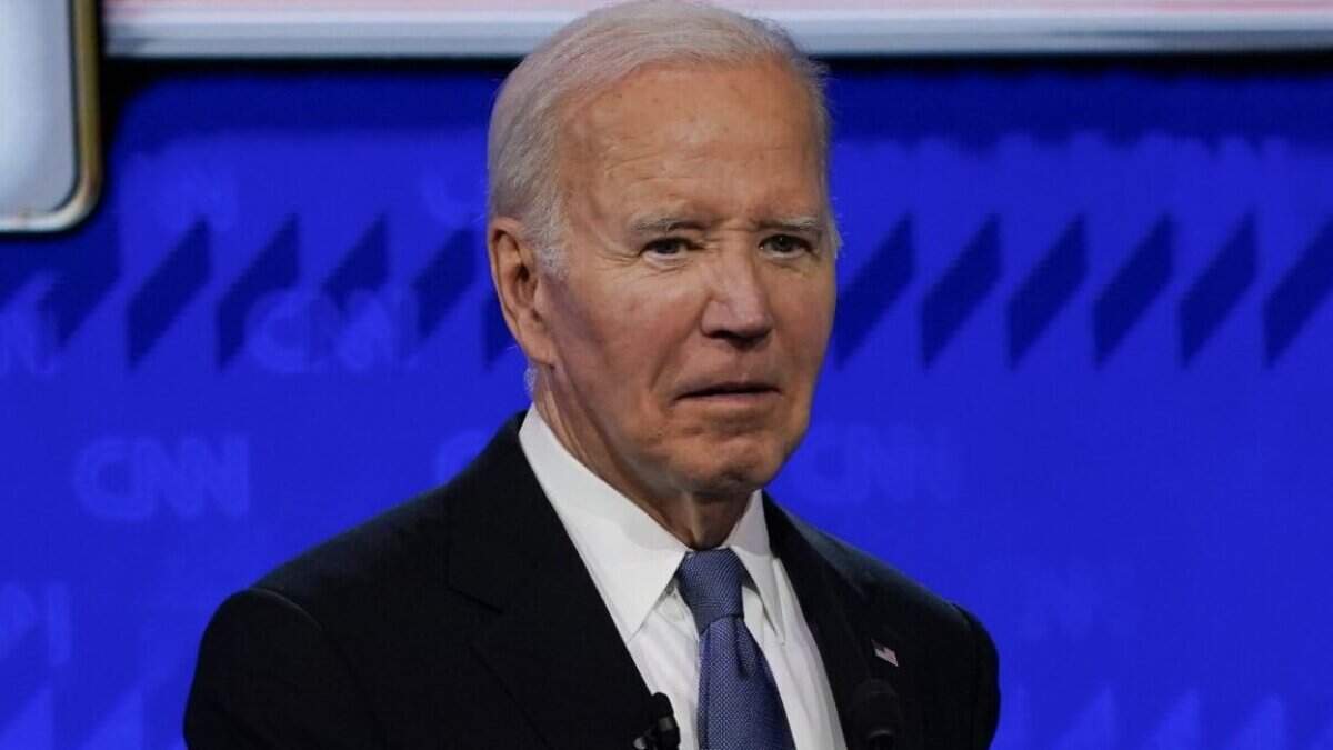 President Joe Biden during the debate at CNN’s studios in Atlanta. CNN Anchors Jake Tapper and Dana Bash are moderators of the debate.