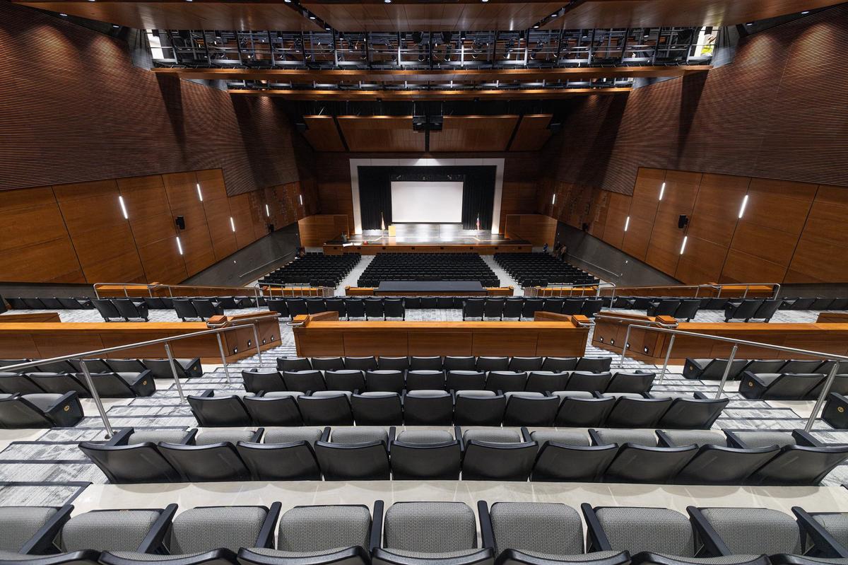 The view from the highest row at the Performing Arts Center at the new Eagle Mountain High School on Bonds Ranch Road.