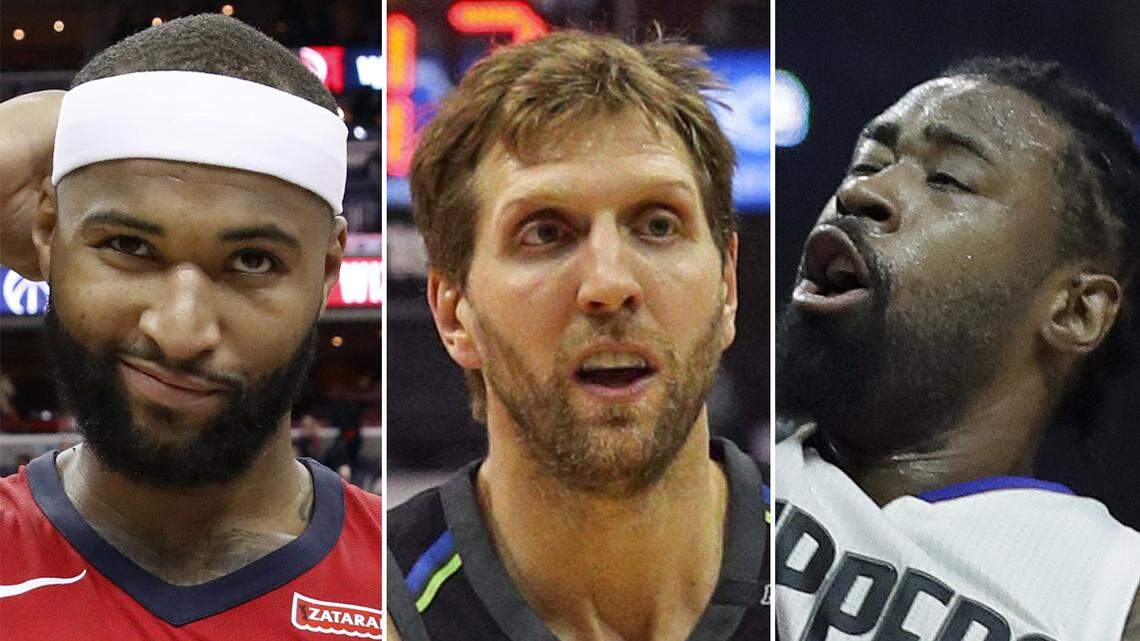 DeMarcus Cousins, Dirk Nowitzki and DeAndre Jordan are shown together in this composite photo.