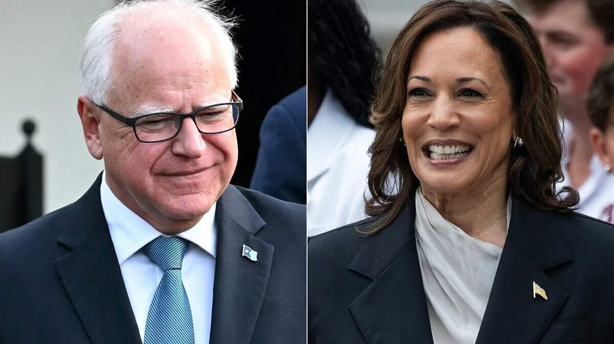 This combination of pictures created on Aug. 2, 2024, shows US Vice President Kamala Harris in Washington, D.C. on July 22, 2024, and Governor of Minnesota Tim Walz in Washington, D.C., July 3, 2024. Harris picked Walz as her running mate on Aug. 6, 2024, US media reported, as the vice president prepares to take on Republican Donald Trump in November’s US election. (Jim Watson/Chris Kleponis/AFP via Getty Images/TNS)
