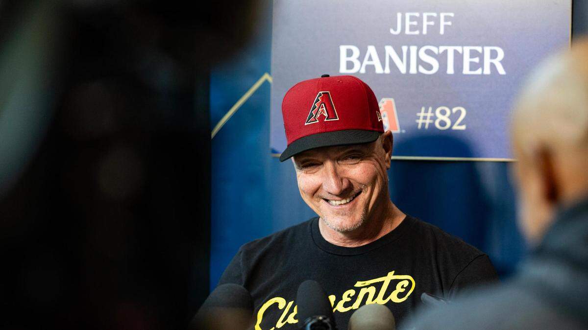 Jeff Banister, the Arizona Diamondbacks bench coach and former Texas Ranger, speaks with the media during 2023 World Series Media Day at Globe Life Field in Arlington on Thursday.