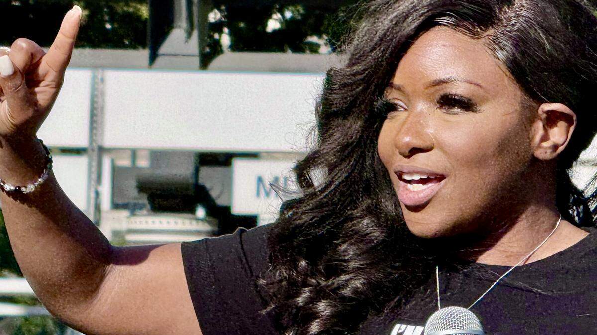 U.S. Rep. Jasmine Crockett speaks at a rally near Fair Park in Dallas, Texas, Sept. 28, 2024, for U.S. Senate candidate Colin Allred.