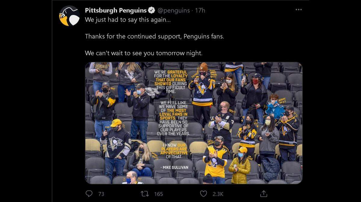 Tuesday night’s game was the first time fans had been allowed back into PPG Paints Arena.