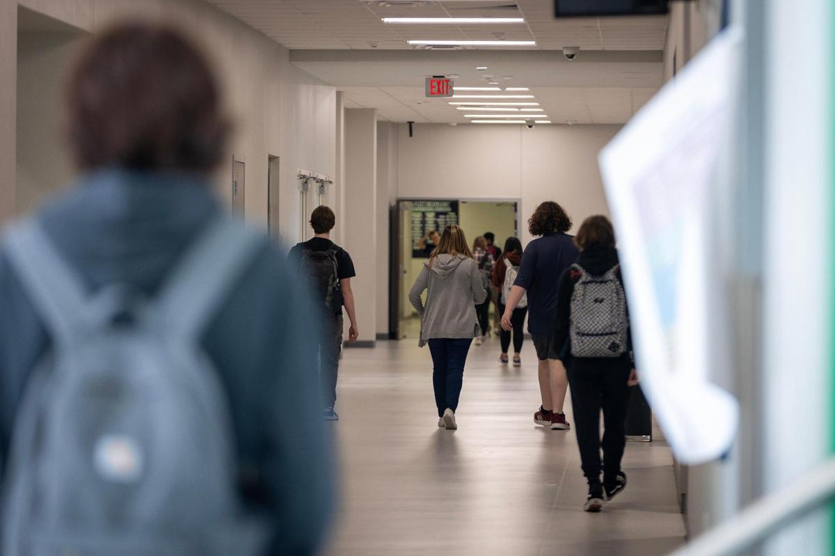 Students walk through a hallway in the freshman building of Eaton High on Thursday, March 2, 2023. Since 2010, Northwest ISD has added 15,000 students to its population and is one of the fastest-growing school district in Texas.