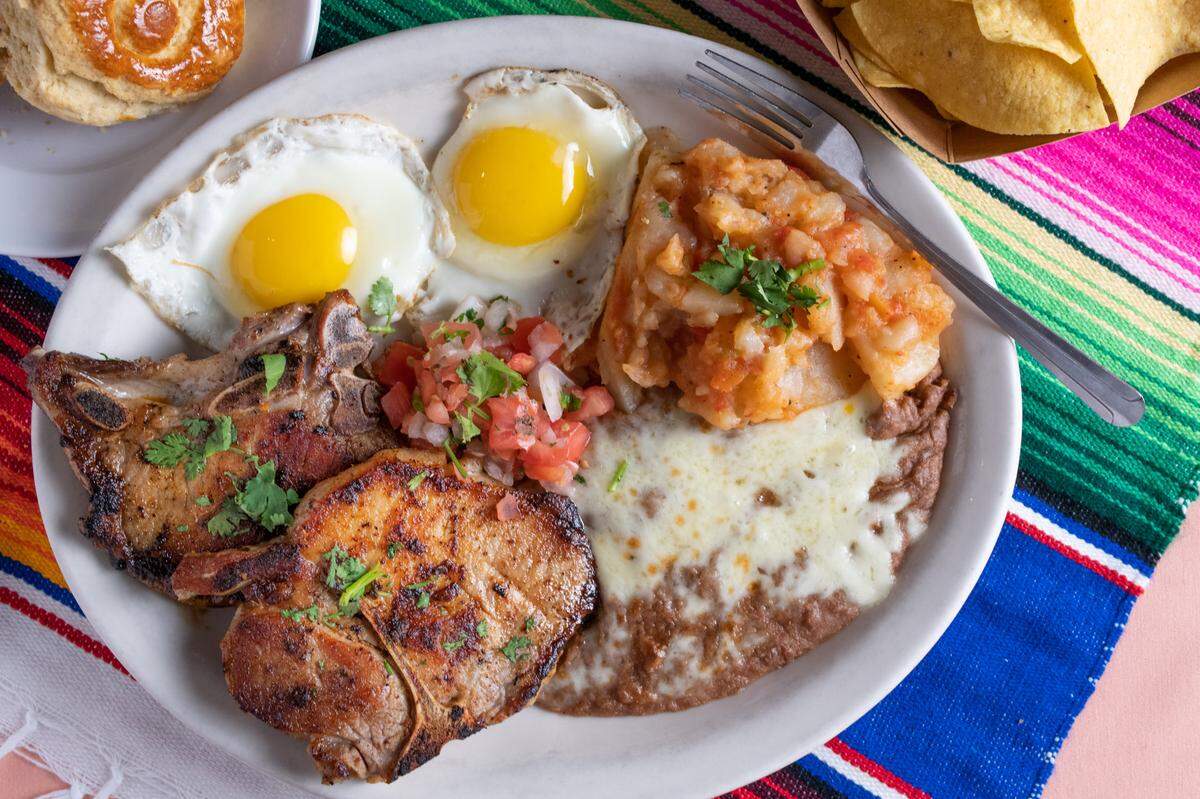 Pork chops and eggs at Esperanza’s Restaurant & Bakery.