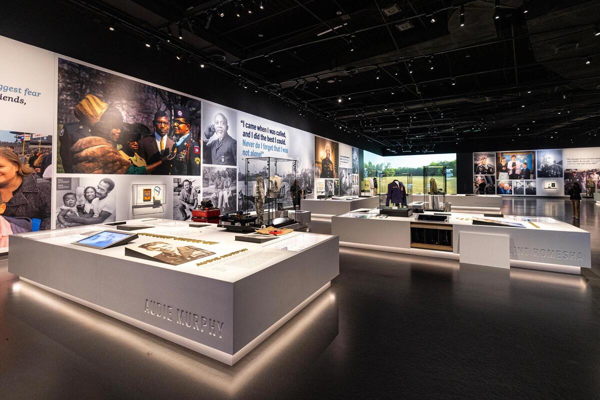 The multiple exhibits on display inside of the National Medal of Honor Museum in Arlington.
