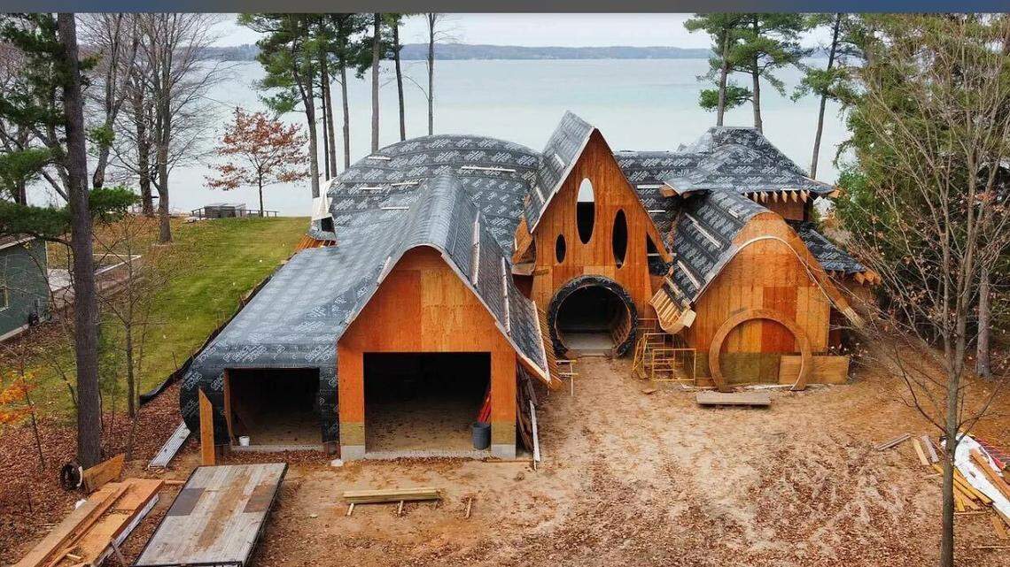 The exterior of the home has a very unique look.