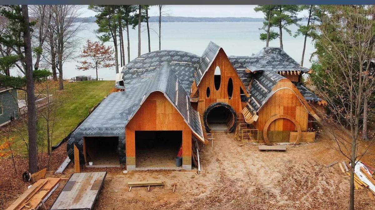 The exterior of the home has a very unique look.