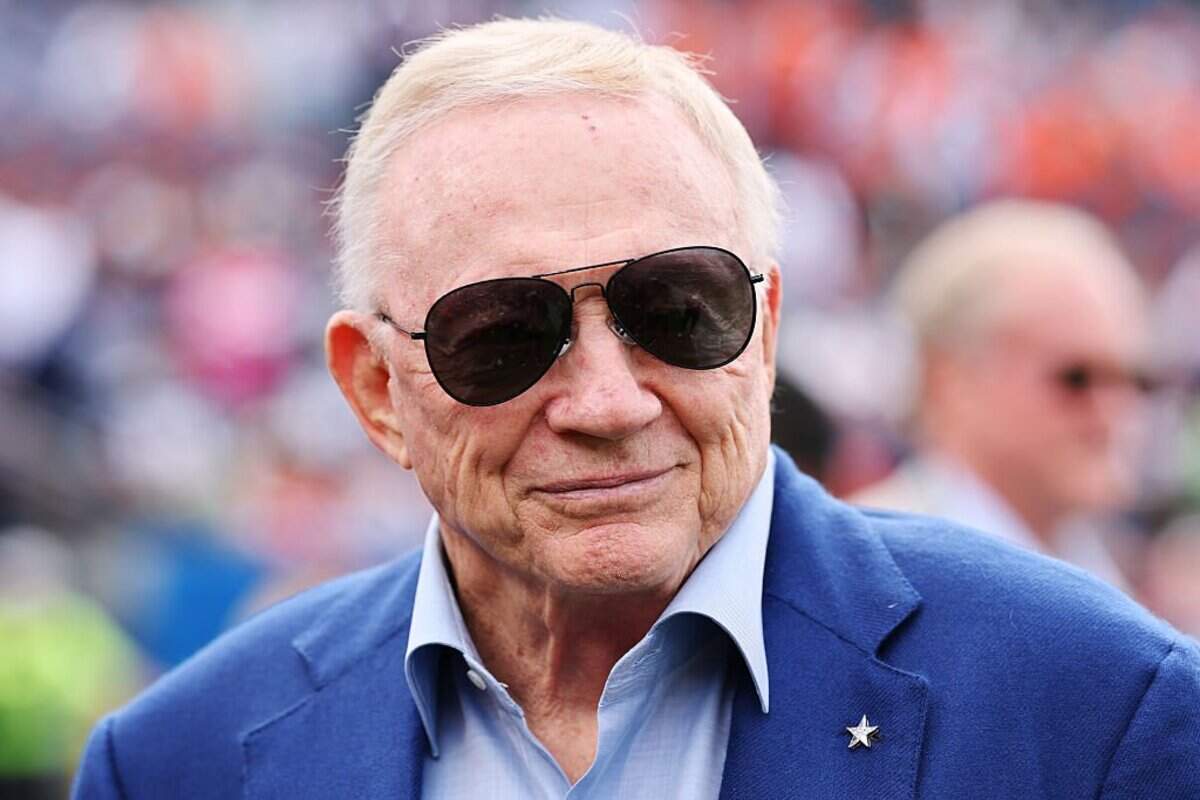 DENVER, COLORADO - OCTOBER 26: Dallas Cowboys owner Jerry Jones looks on a game against the Denver Broncos at Empower Field At Mile High on October 26, 2025 in Denver, Colorado. (Photo by Jamie Schwaberow/Getty Images)