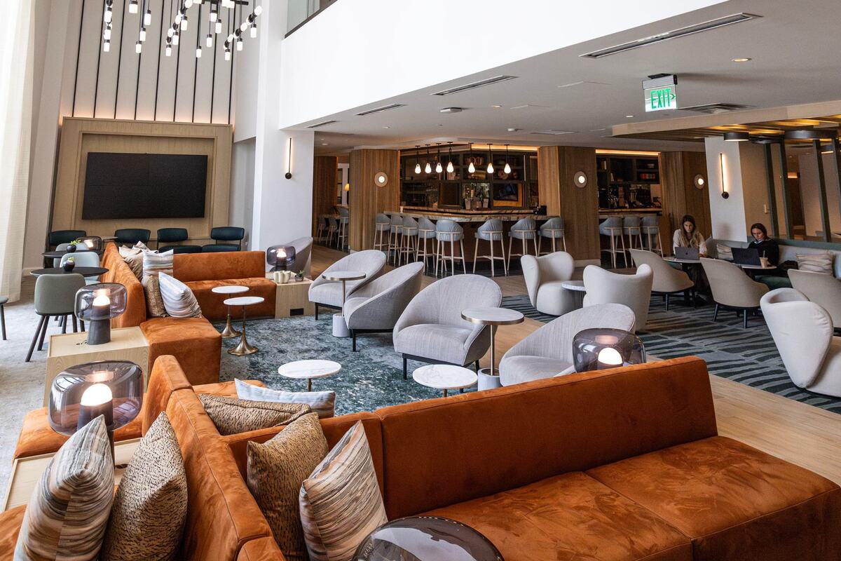 The lobby of the newly remodeled Sheraton hotel in downtown Fort Worth on Tuesday, April, 23, 2024.