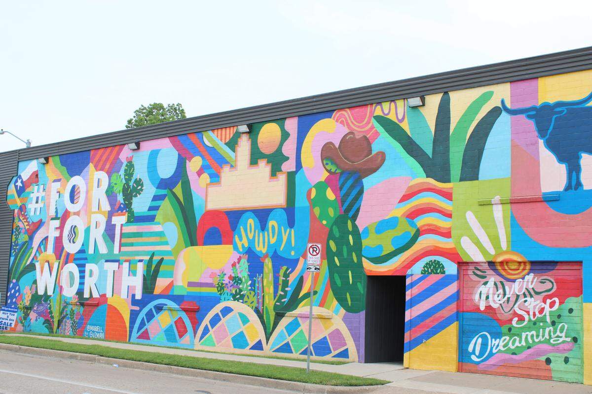 #ForFortWorth Mural done by Mariel Guzman on the corner of Currie Street and W Lancaster Avenue est. 2020 in the West 7th Entertainment District, Fort Worth.