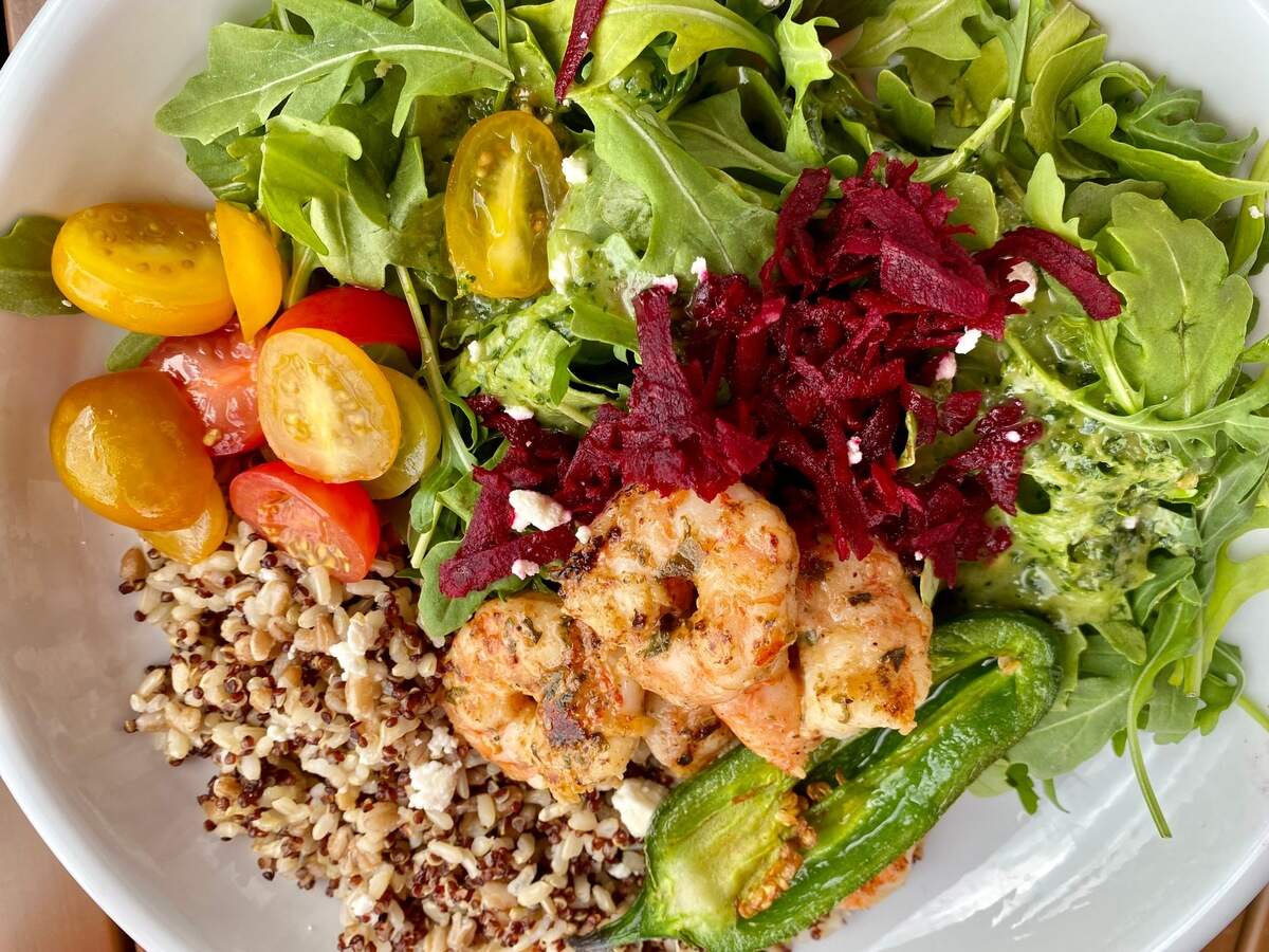 A shrimp-and-quinoa power bowl at Ascension Coffee,