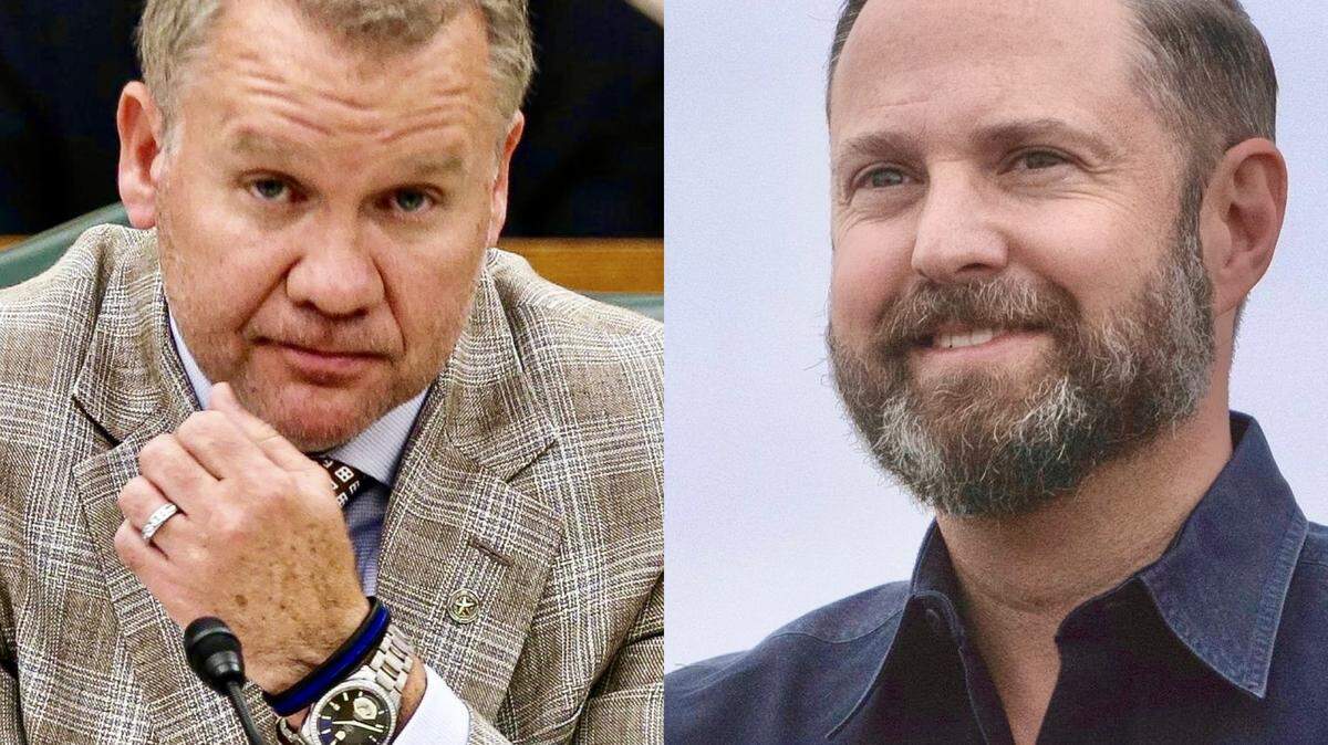State Reps. David Cook, left, and Dustin Burrows lead the race for Texas House Speaker in a Jan. 14 election.