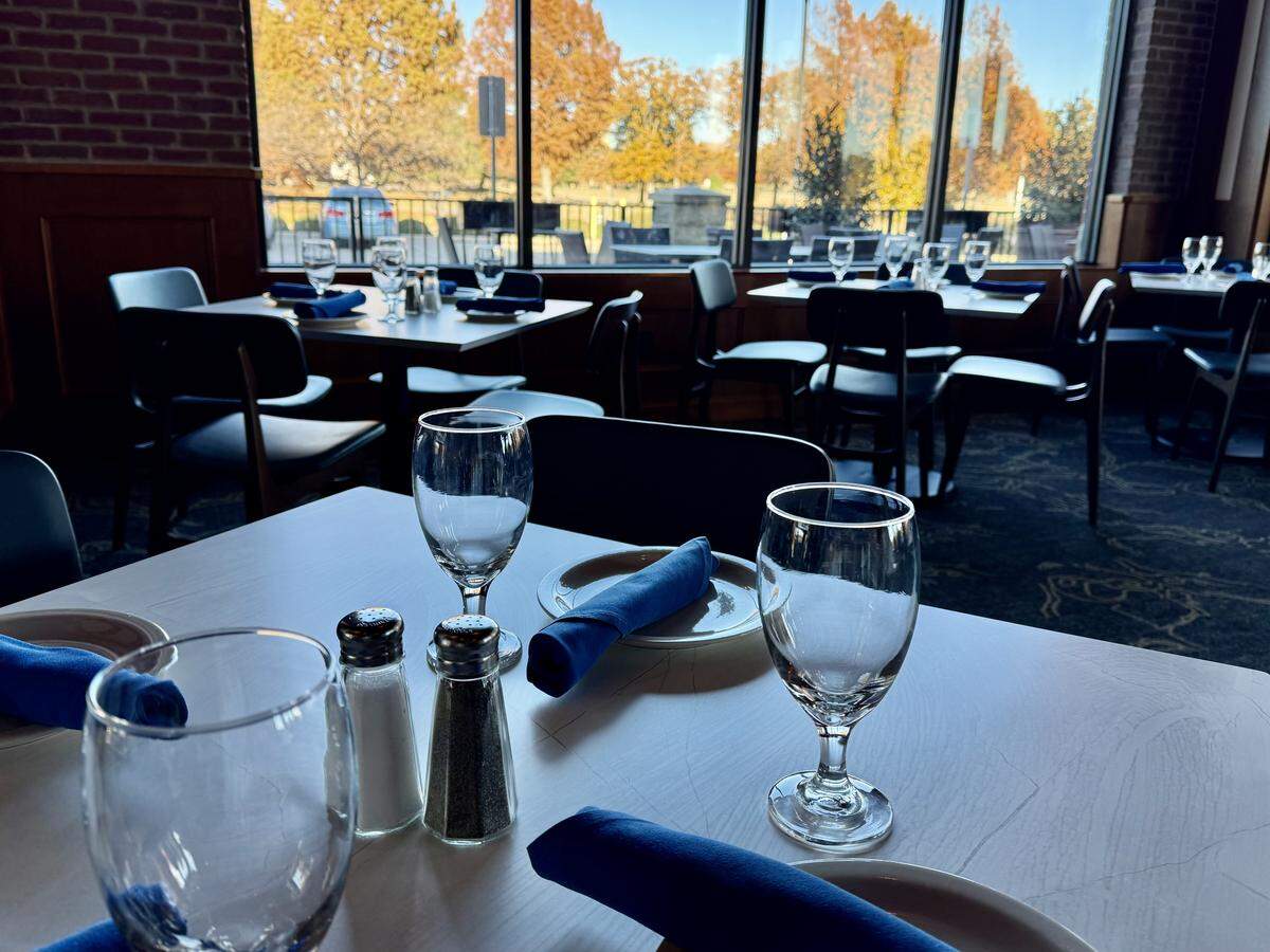 Panoramic windows line the dining rooms at Truva Mediterranean Bar & Grill, a Turkish restaurant in Colleyville, Texas, seen Dec. 14, 2025.