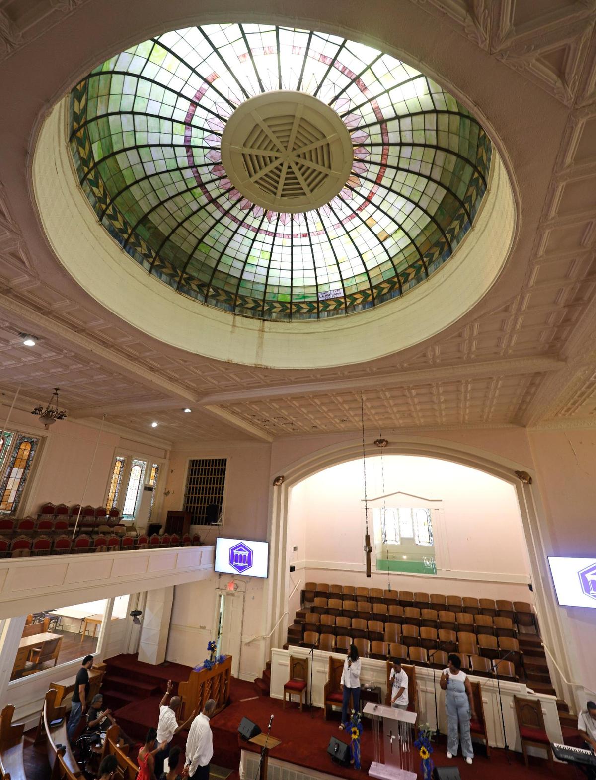 A stained glass dome was installed in 1912 during Pastor L.K. Williams’ tenure at Mount Gilead Baptist Church in Fort Worth.