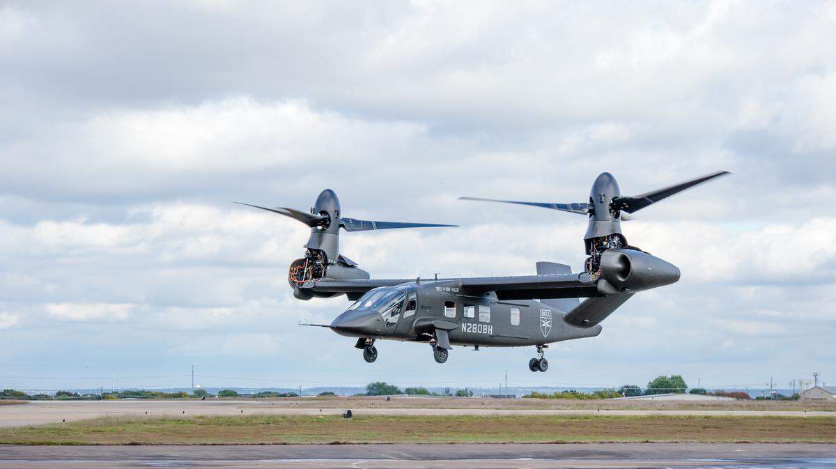 Demonstration flight of Bell’s new tiltrotor V-280 Valor is touted as having twice the speed and twice the range of conventional military helicopters.