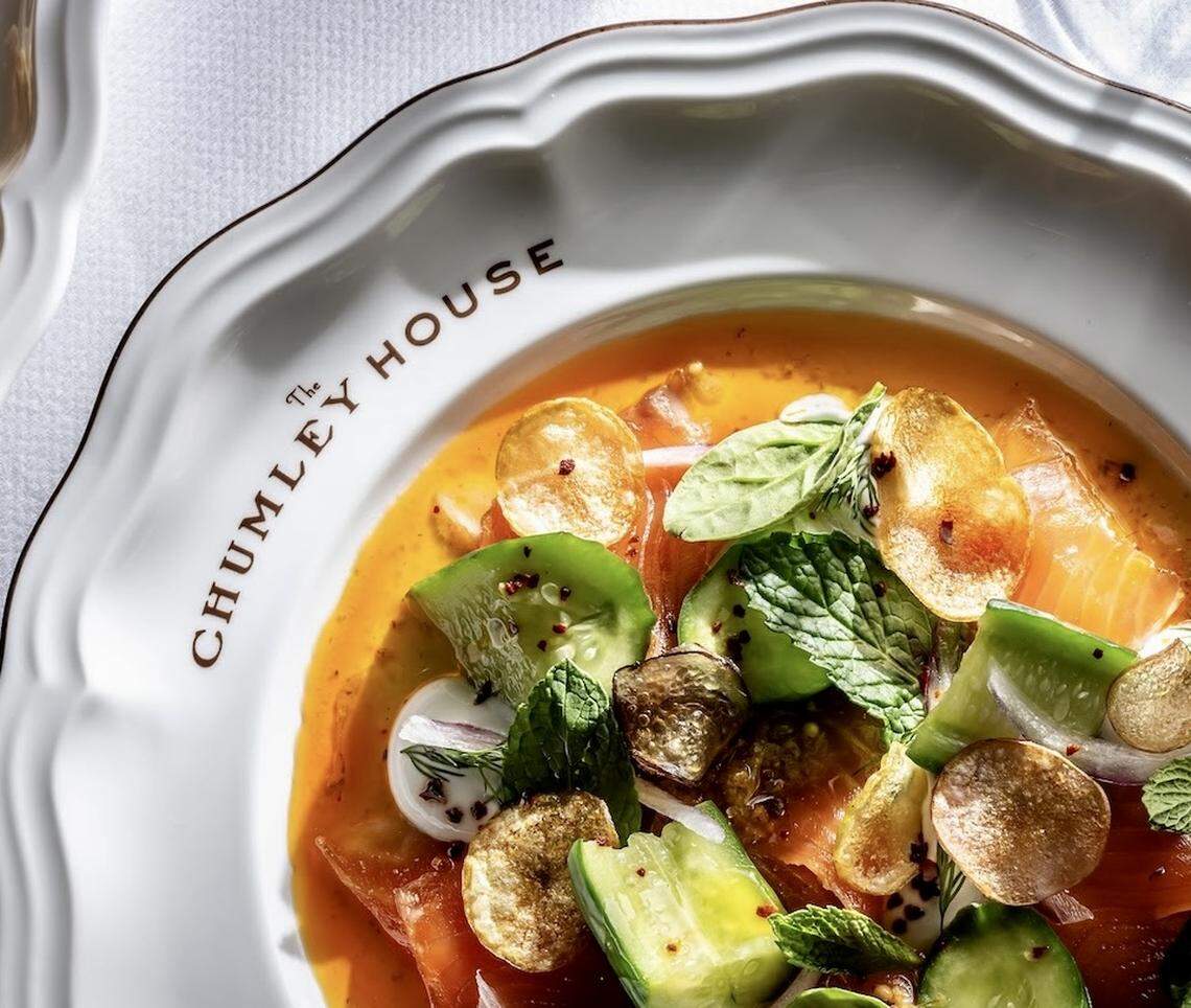 Smoked salmon with cucumber-labneh at The Chumley House in Fort Worth.