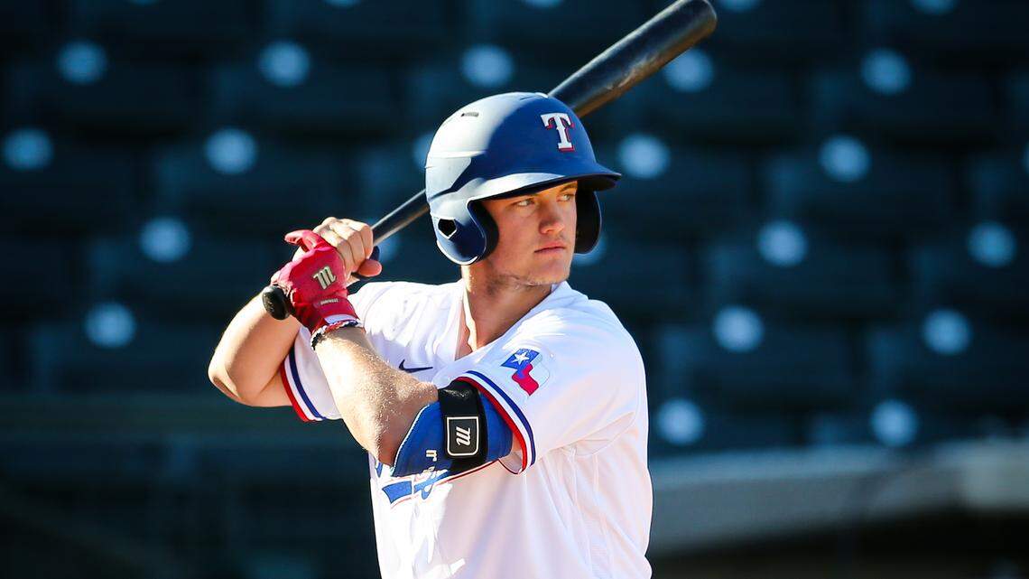 Texas Rangers top prospect Josh Jung, batting during a minor league preseason game in March, could be invited to training camp next week ahead of the 2020 season that will finally get underway in late July.