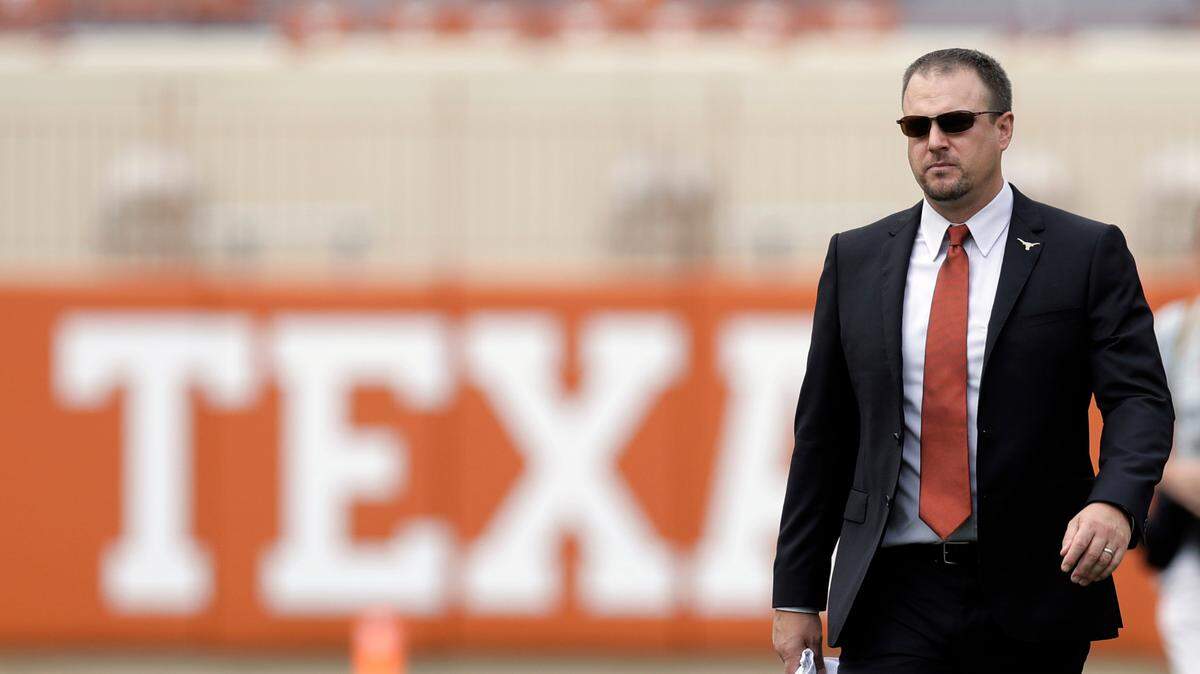 Texas head coach Tom Herman arrives to Darrell K Royal Texas Memorial Stadium before an NCAA college football game against Kansas State, Saturday, Oct. 7, 2017, in Austin, Texas. (AP Photo/Eric Gay)