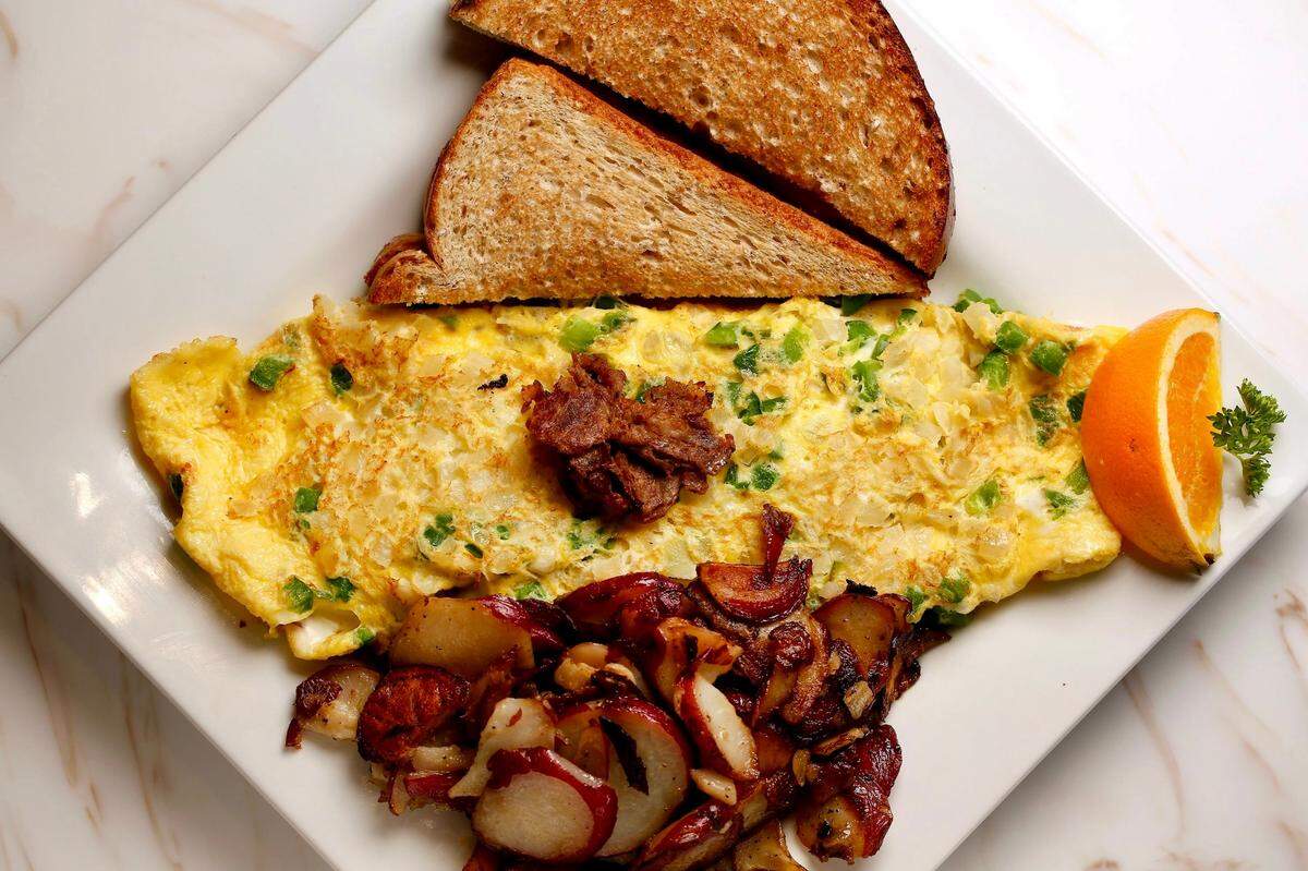 KeKe’s cheesesteak omelet with steak, green pepepr, onion, and cheese, as seen February 27, 2024, in Jacksonville, Florida.