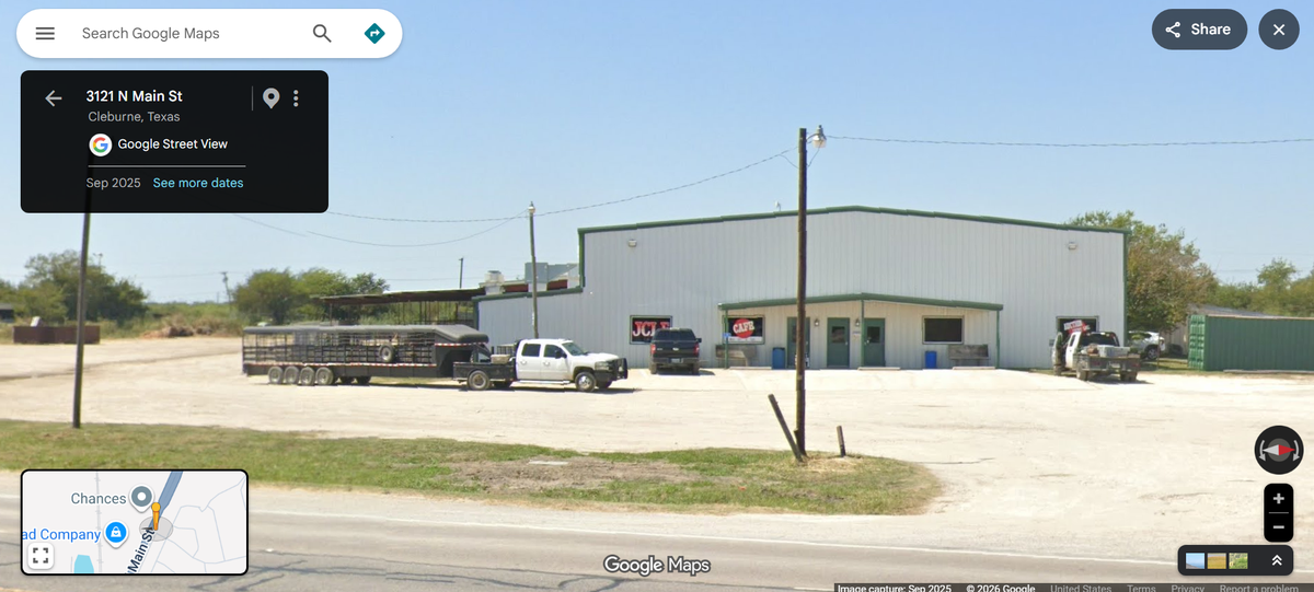 The Johnson County Livestock Exchange in Cleburne at 3119 N. Main St.