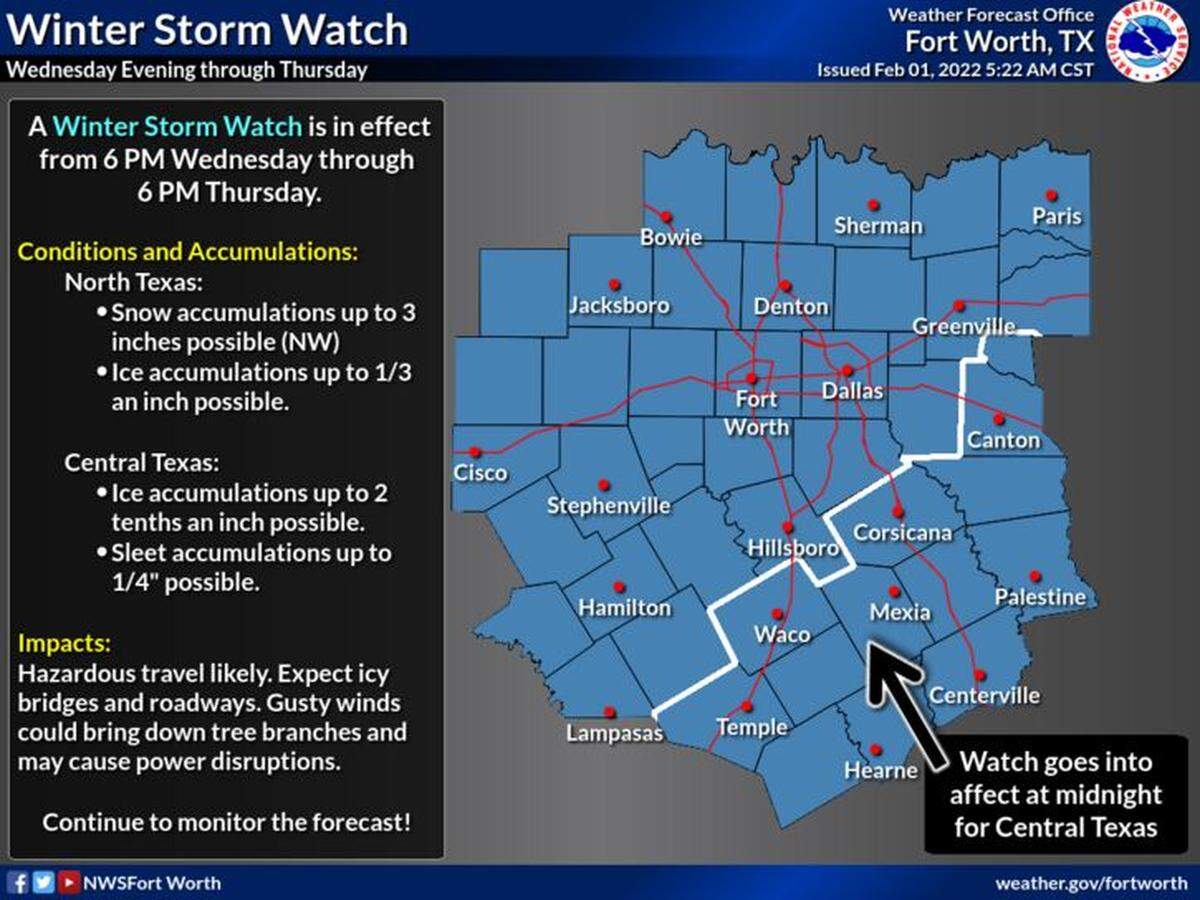 Wednesday night into Thursday are expected to be the coldest days of the week, and the season, so far, as they’re placed under a Winter Storm Watch from 6 p.m. Wednesday to 6 p.m. Thursday.