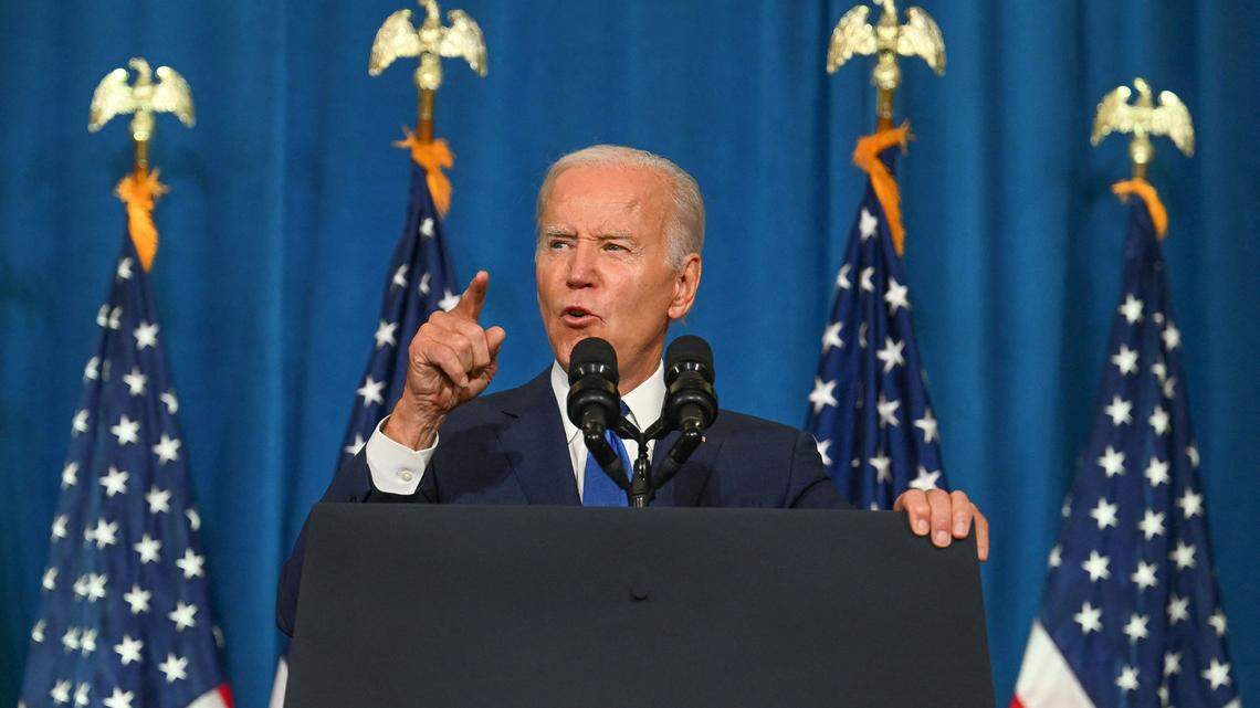 U.S. President Joe Biden delivers remarks at a Democratic National Committee event at the Columbus Club in Union Station, Washington, D.C., Nov. 2, 2022. (Jim Watson/AFP/Getty Images/TNS)