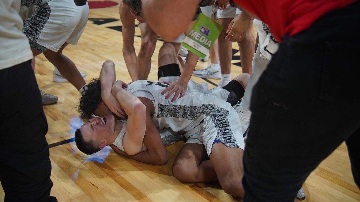 Plano East players celebrate after defeating Round Rock Stony Point in the Class 6A state championship game on Saturday, March 9, 2024 at the Alamodome in San Antonio, Texas. Plano East defeated Stony Point 53-41.