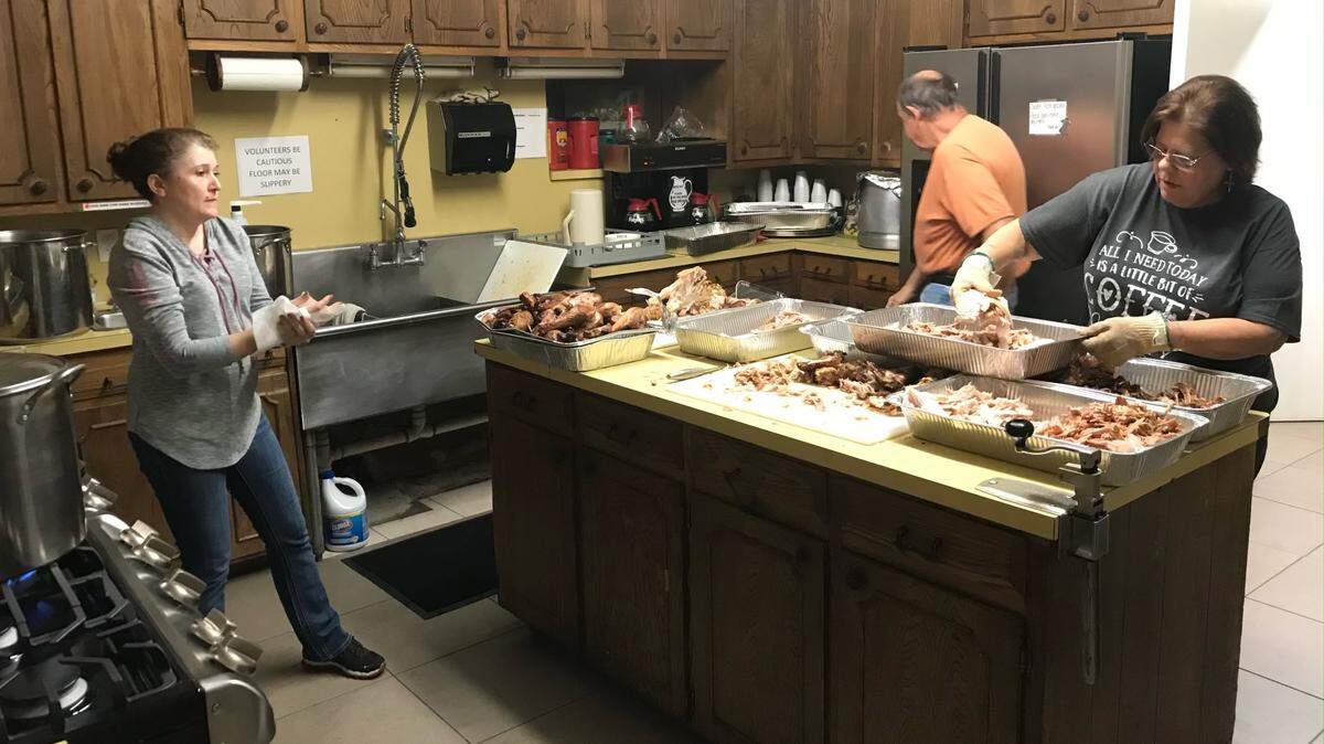 Volunteers will prepare food for the hundreds of people expected to gather at the Christian Center of Fort Worth on Thanksgiving.