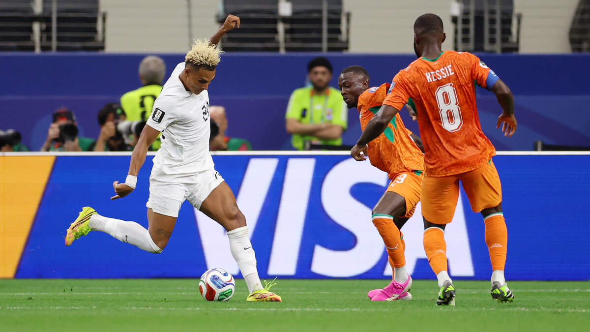 Norway forward Antonio Nusa takes a shot to score the first goal of the knockout match against Ivory Coast during the 2026 FIFA World Cup on Tuesday, June 30, 2026, at Dallas Stadium in Arlington.