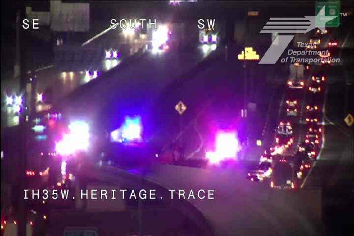 The southbound toll road was closed to traffic at the scene of a crash in the express lanes of I-35W near Heritage Trace Parkway in far north Fort Worth on Friday night, April 18, authorities said.