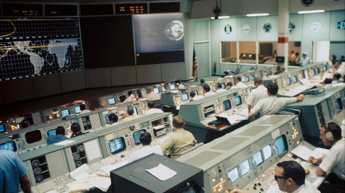 In a handout photo, the Mission Control Center in Houston during on the first day of the Apollo 10 mission in May 1969. Many pathfinders made the historic Apollo 11 mission to the moon possible, but among the most critical were the crew members of Apollo 10 who were asked to perform a full dress-rehearsal of the Apollo 11 mission just two months beforehand. (JSC/NASA via The New York Times) -- FOR EDITORIAL USE ONLY. --
