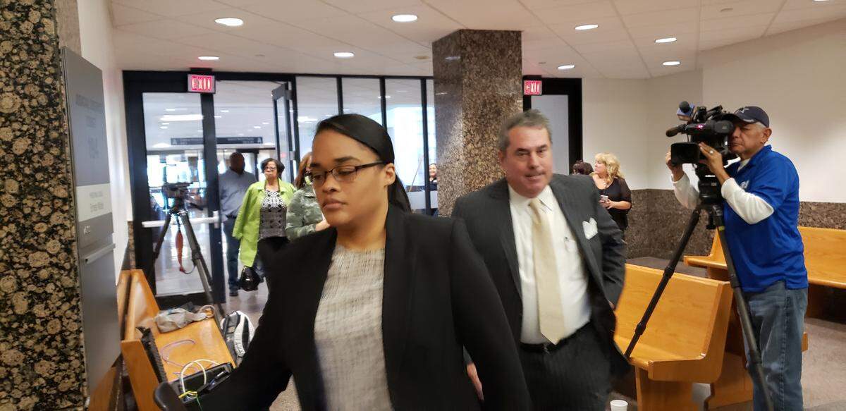 Kaylene Bowen enters a Dallas courtroom for her sentencing hearing Friday, Oct. 11, 2019.