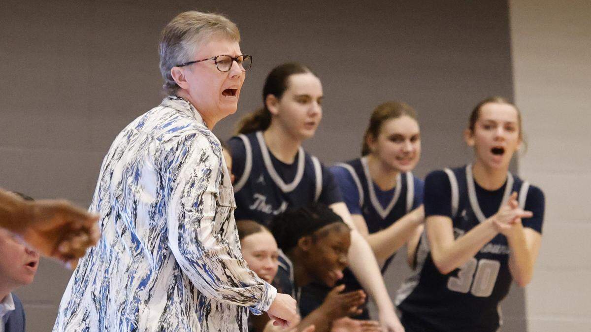 As they play North Crowley, Flower Mound head coach Sherika Nelson shouts to her team during the first half of a UIL Class 6A Division I girls regional final basketball playoff game at Arlington ISD Athletics Center in Arlington, Texas, Friday Feb. 27, 2026.