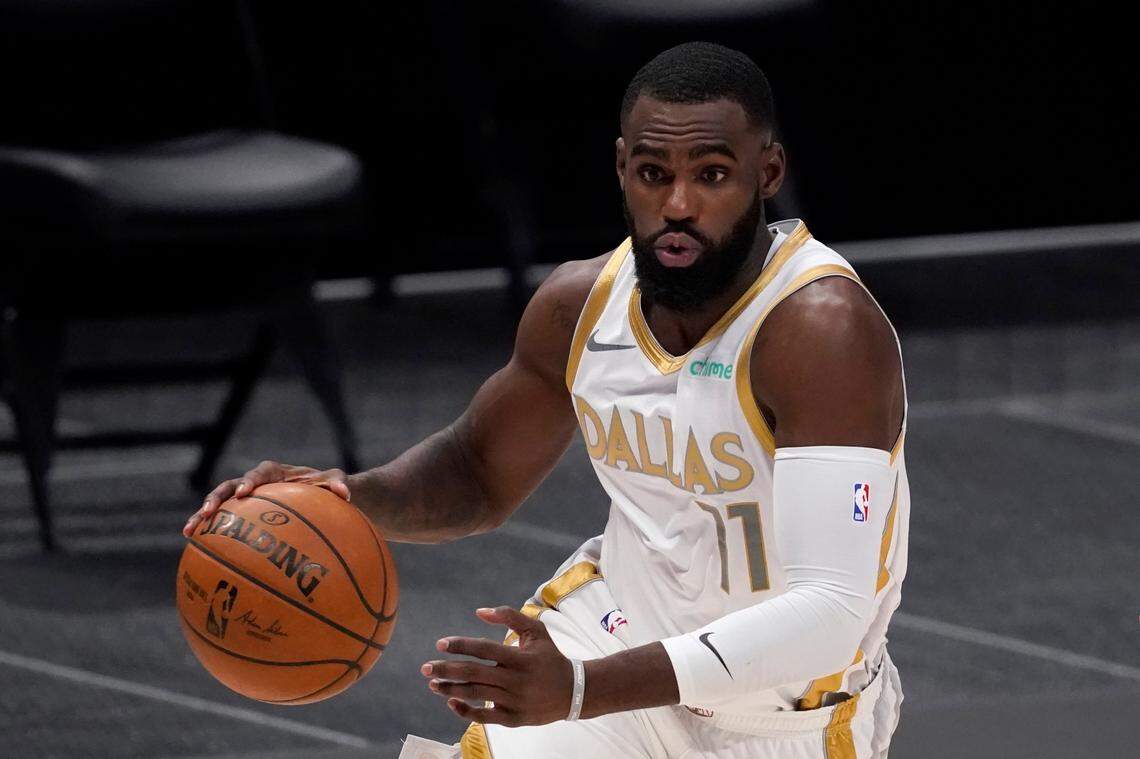 FILE - In this Feb. 12, 2021, file photo, Dallas Mavericks’ Tim Hardaway Jr. moves to the basket during an NBA basketball game against the New Orleans Pelicans in Dallas. (AP Photo/Tony Gutierrez, File)