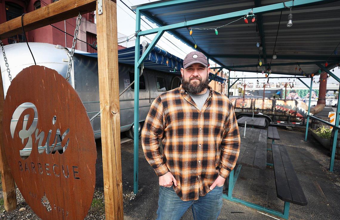 Trevor Sales, owner of Brix Barbecue in Fort Worth, at his former South Main Street trailer.