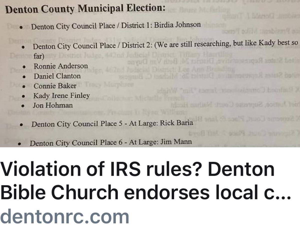 Denton Bible Church’s candidate list as published by the Denton Record-Chronicle.