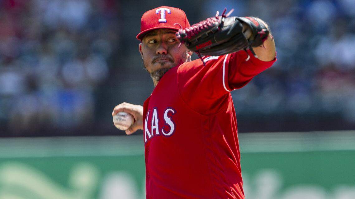Yovani Gallardo pitched efficiently over six scoreless innings Sunday, allowing only three hits en route to his fourth win since joining the Rangers last month.