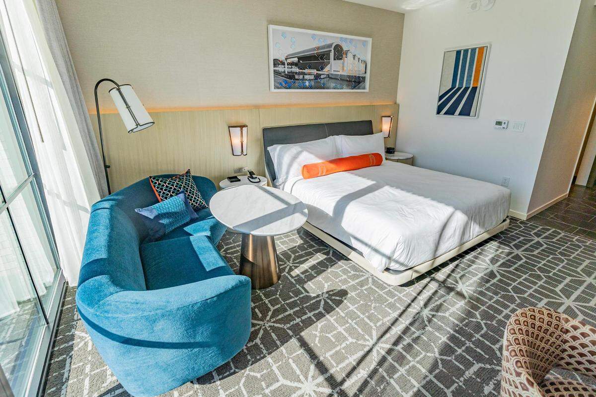 One of the single bed hotel rooms in The Crescent Fort Worth Hotel on Thursday, Nov. 2, 2023.