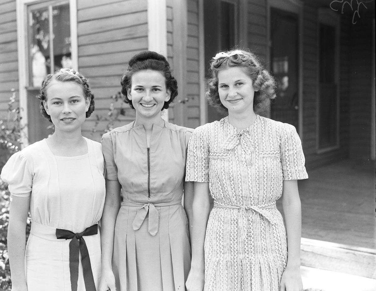 June 23, 1939: Grapevine Cantaloupe Festival: Festival Queen candidates, Helen Hall, Mildred Hines and Darlene Jackson