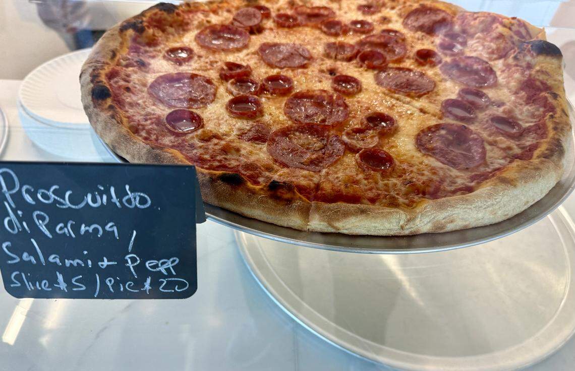 A pizza with prosciutto, salami and pepperoni at Ozzi’s Pizza in Fort Worth, Texas, Dec. 27, 2025.