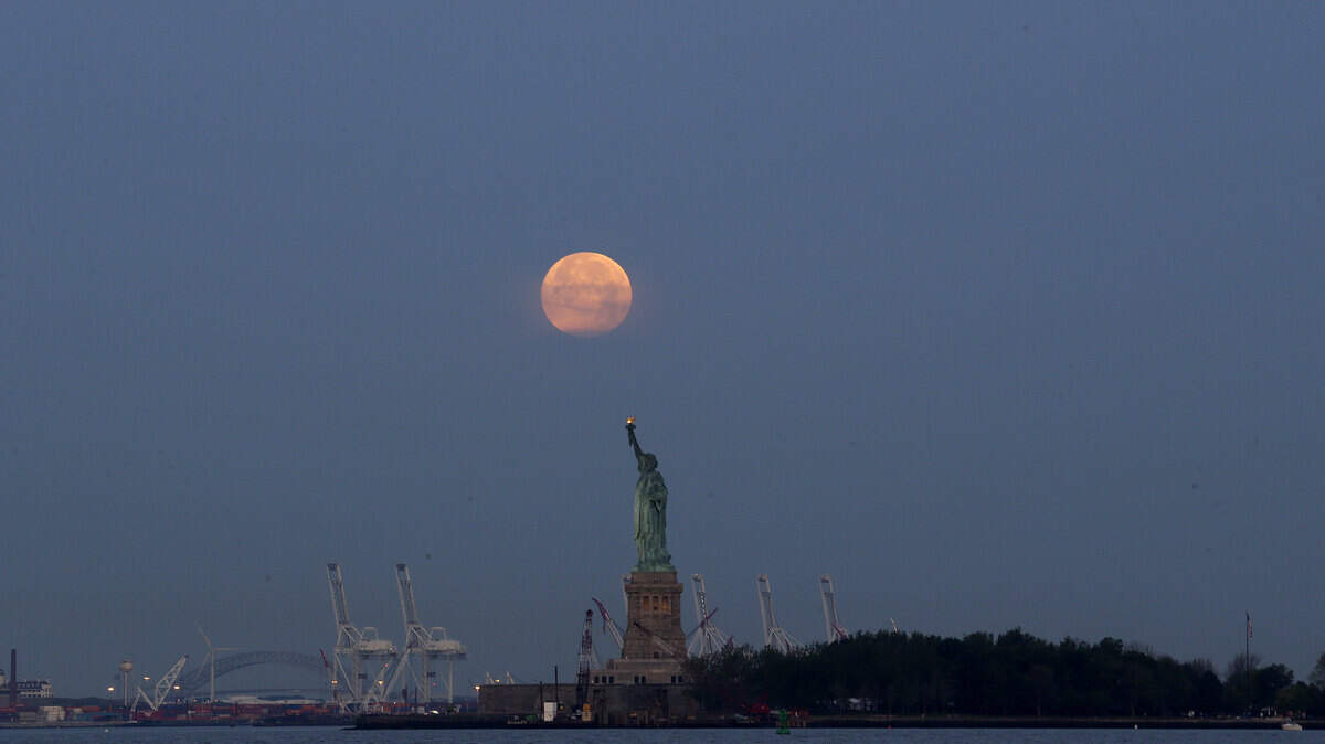 A supermoon over the Statue of Liberty in New York in 2013