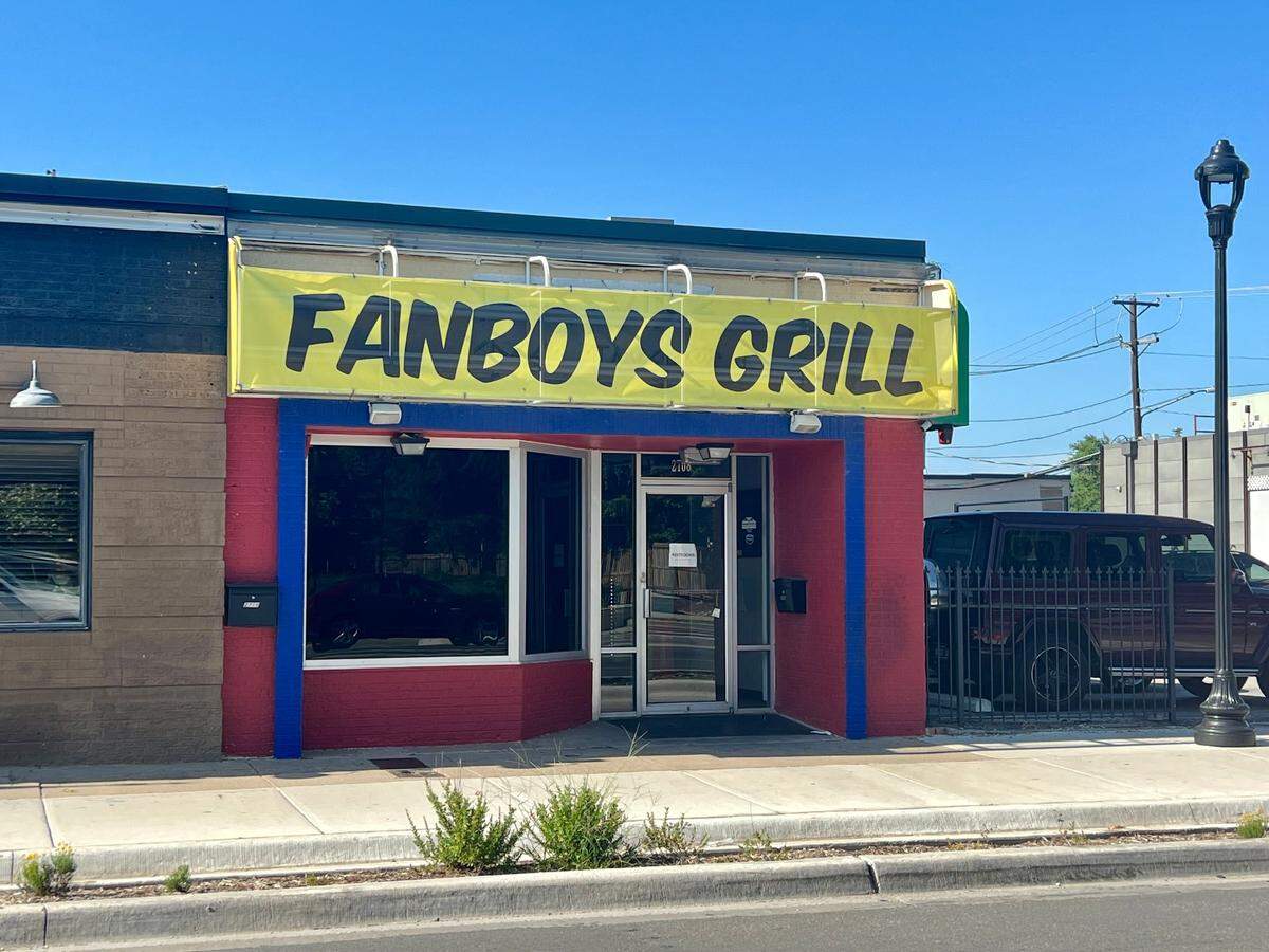 Fanboys Grill, pictured after it closed June 18, 2023, was a co-branded restaurant that promoted comic and toy stores. 