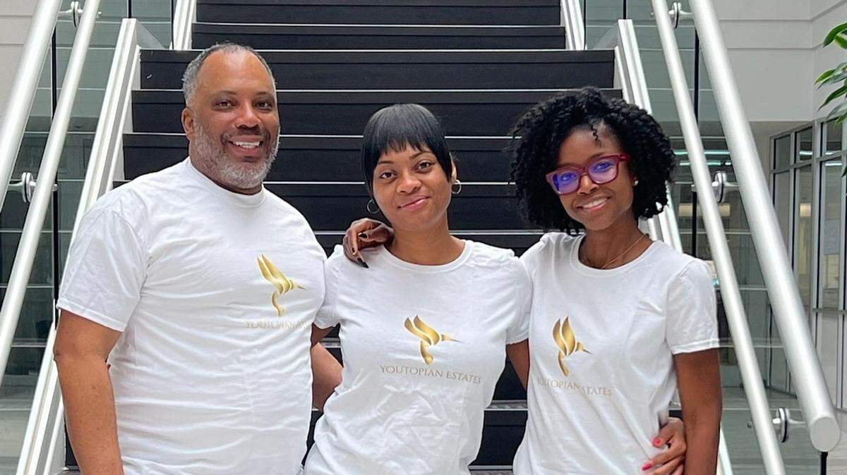 YOUtopian Estates founder/CEO/president Abriana Terrell, cener, with secretary Charles Baldwin and treasurer Mo’Lesa Coleman-Williams. The new nonprofit’s goal is to take people out of homelessness and give them help in a variety of way, including permanent housing.