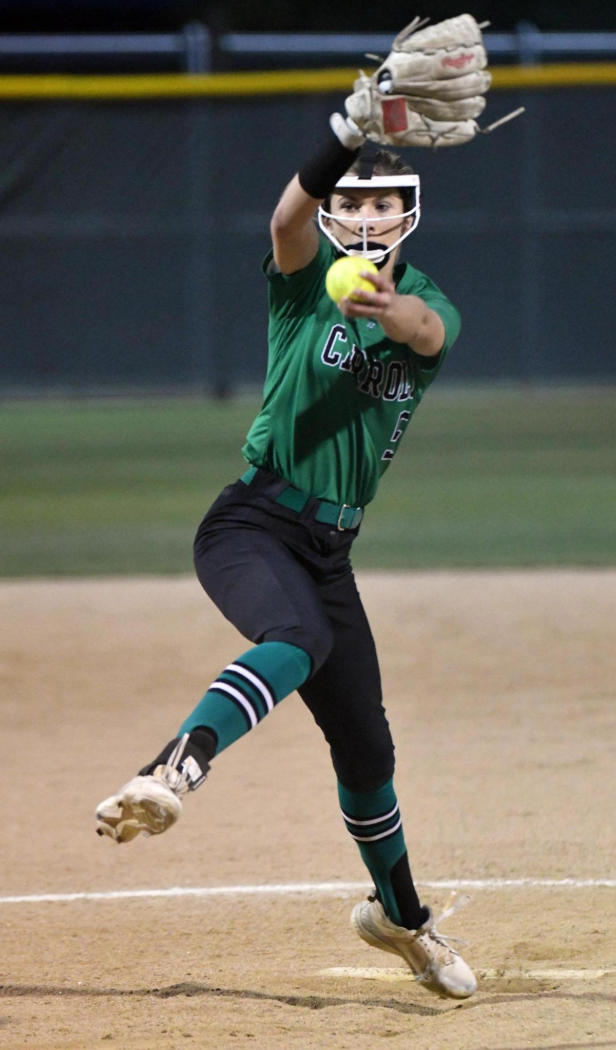 Southlake Carroll pitcher Cameron Timmons winds through her pitch for a strike against Timber Creek in Tuesday’s, April 19, 2022 district 4-6A softball game at Timber Creek High School in Fort Worth, Texas. Timber Creek won 6-3. Special/Bob Haynes