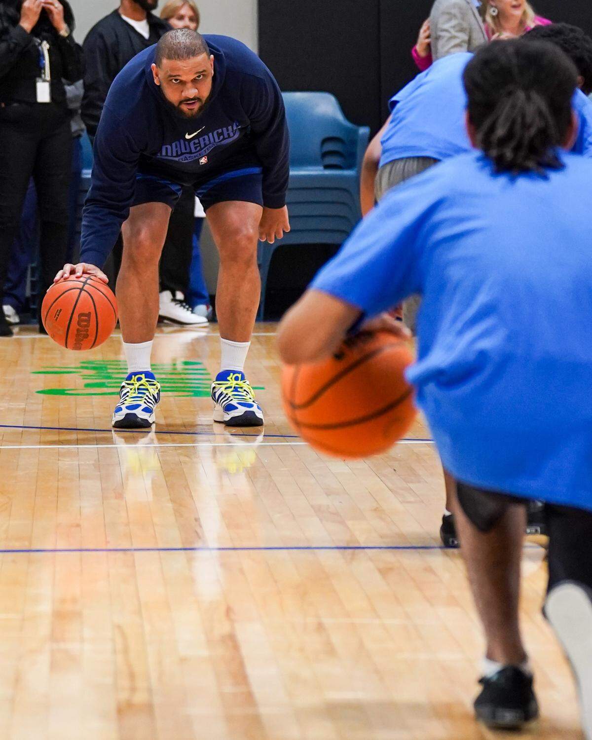 The Dallas Mavericks and Mavs Foundation unveil a new basketball court at the Fort Worth Juvenile Detention Center on Thursday, June 12, 2025 in Fort Worth. The renovations include a newly surfaced wooden court, new backboards, hoops and new paint for the entire gym. (Photo by Vernon Bryant/Dallas Mavericks)